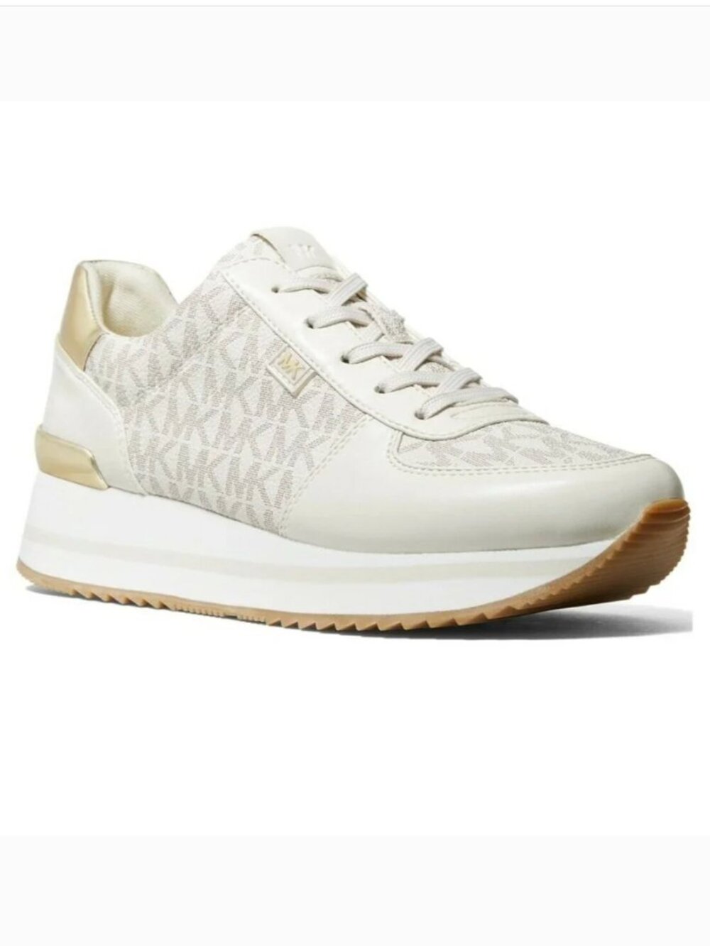 Michael Kors Monique Trainer Sneakers Vanilla MK Logo Gold Size 9.5